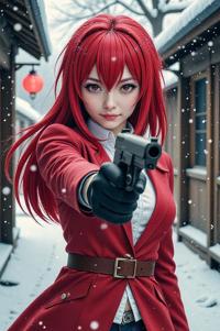 asian anime style masterpiece,best quality , asian anime, Rachel crimson hair