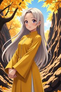 anime style masterpiece,best quality , Long Center Parting corn hair, autumn