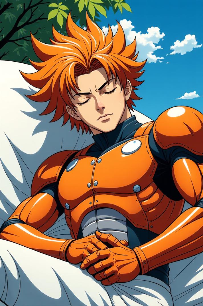 asian anime style marvel Machine Man masterpiece,best quality , asian anime, Center Parting carrot orange hair