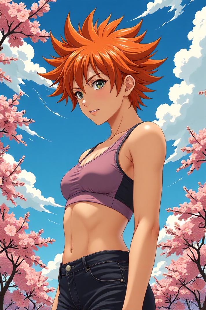asian anime style masterpiece,best quality , asian anime, Spikes orange hair
