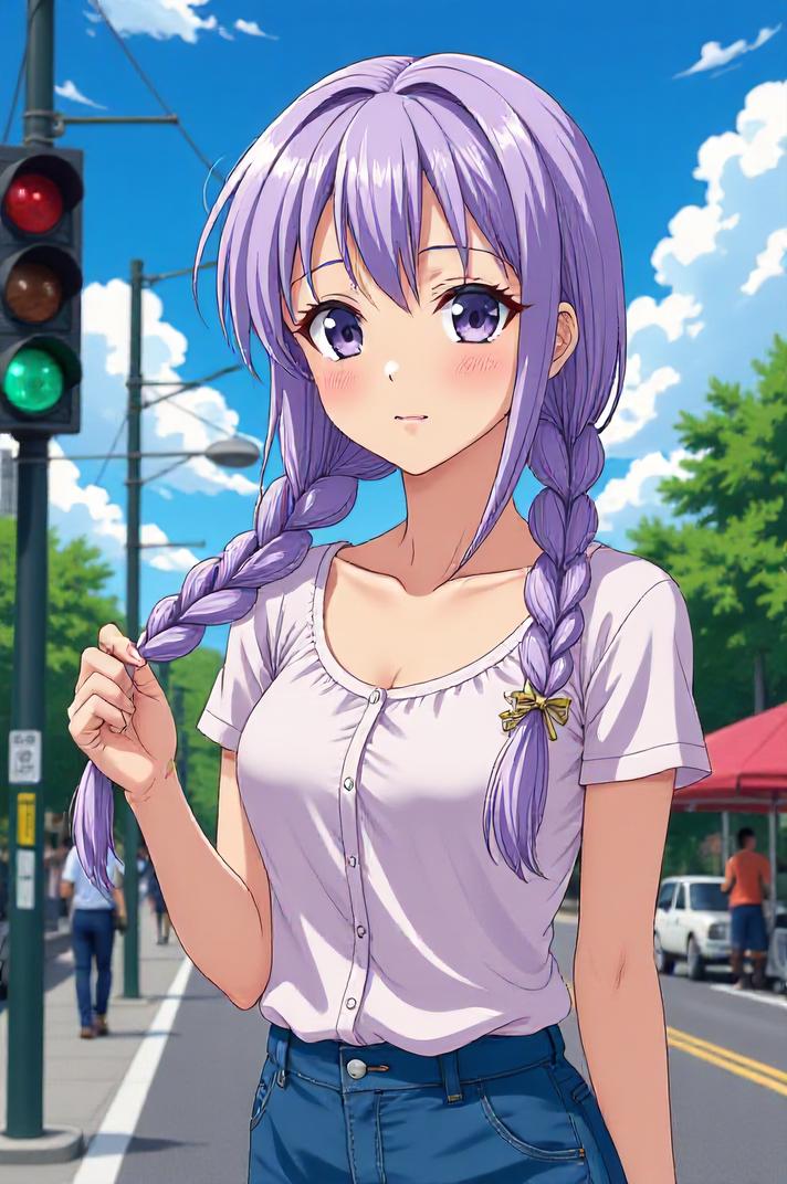 asian anime style masterpiece,best quality , asian anime, Longer Braids lilac hair