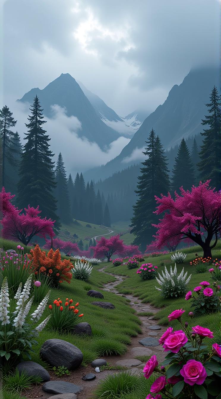 video game concept art, d game art, concept art, landscape of a cozy White and Burgundy The Dalelands and Rose