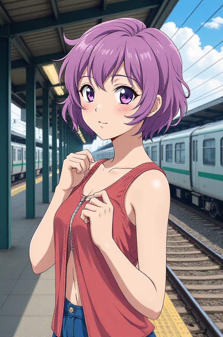 asian anime style masterpiece,best quality , asian anime, Short Curly mauve hair