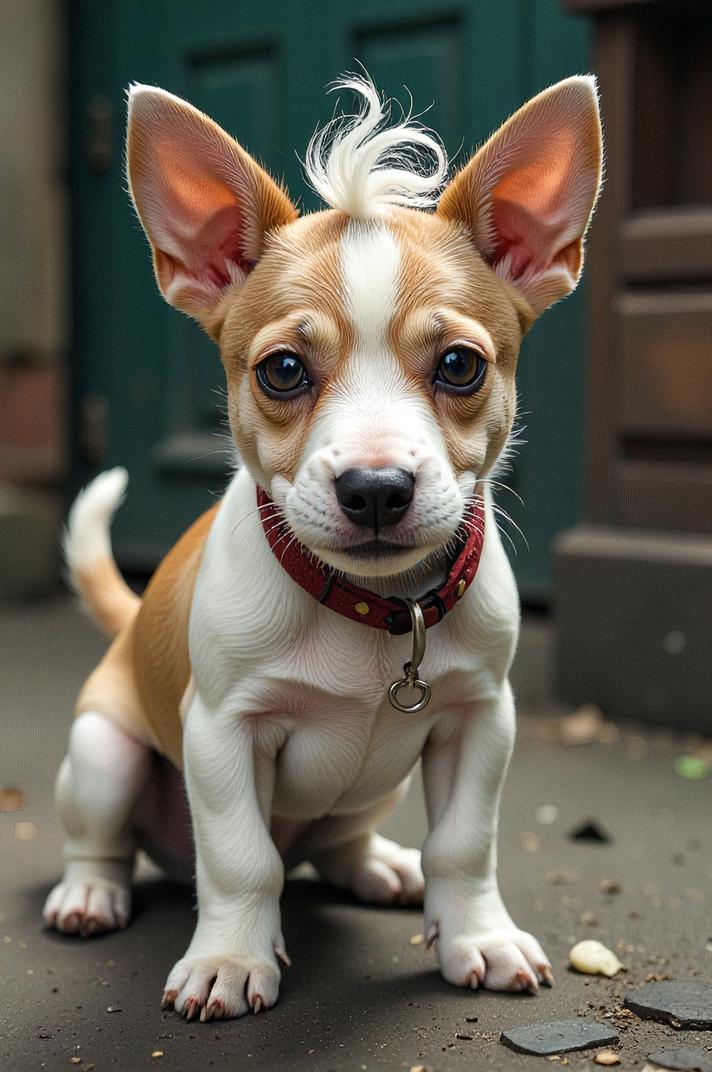 Anime style s Miniature Bull Terrier from Harry Potter universe, Lob Curly razzmatazz hair, spring, high angle shot