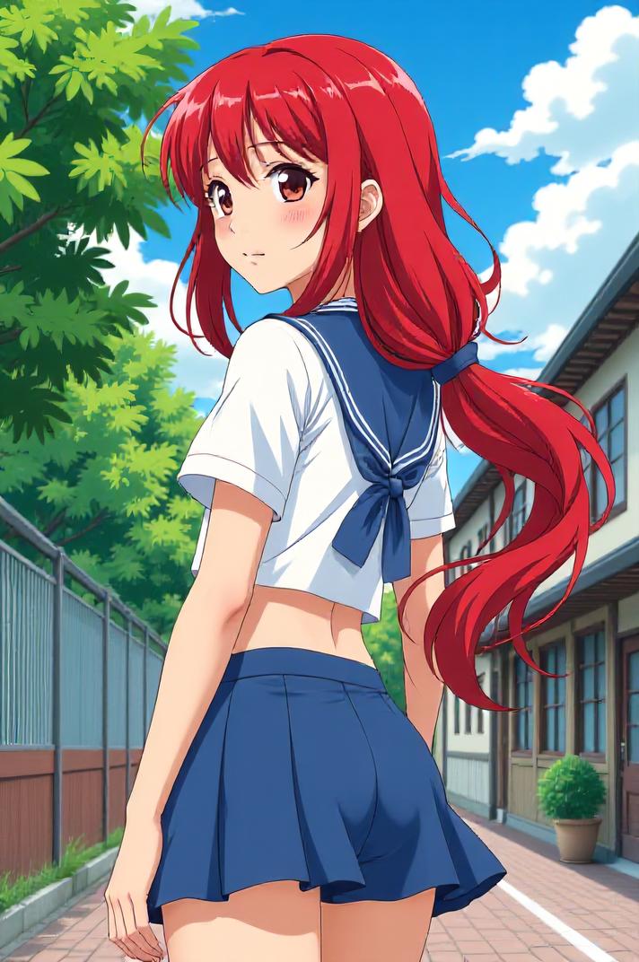 asian anime style masterpiece,best quality , asian anime, Lob vermilion hair