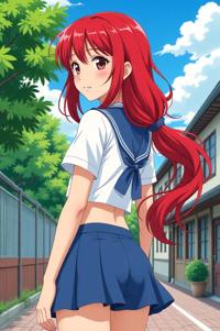 asian anime style masterpiece,best quality , asian anime, Lob vermilion hair