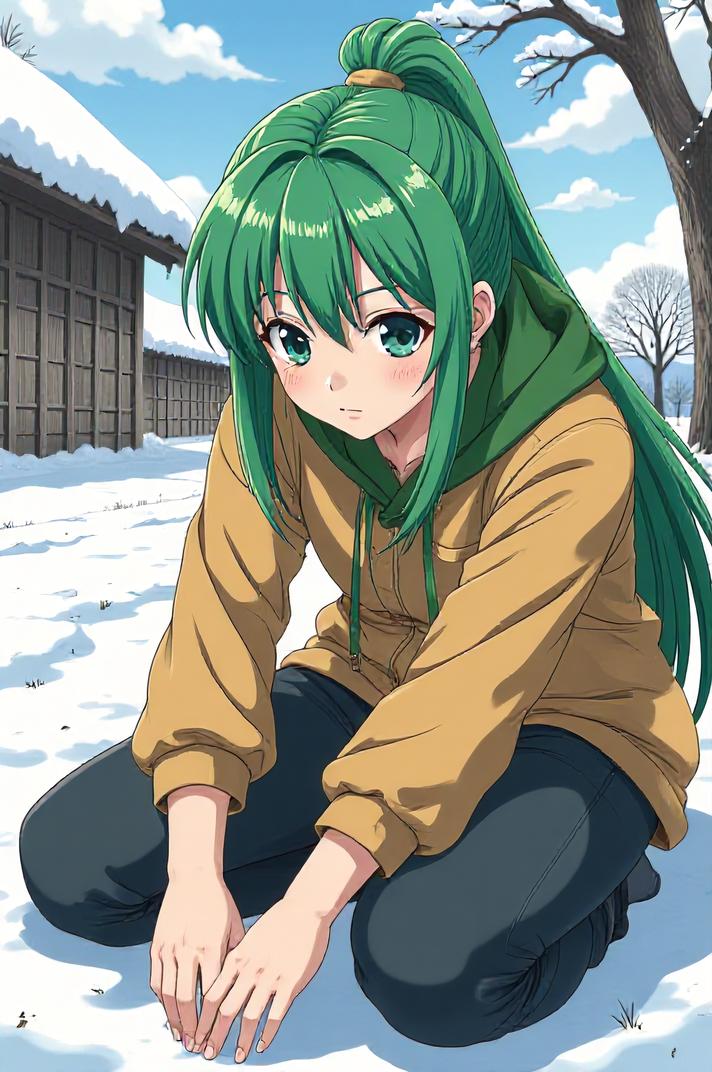 asian anime style masterpiece,best quality , asian anime, Buffont lime green hair