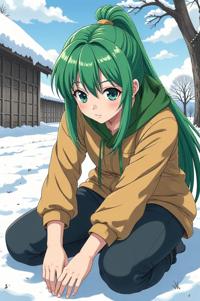 asian anime style masterpiece,best quality , asian anime, Buffont lime green hair