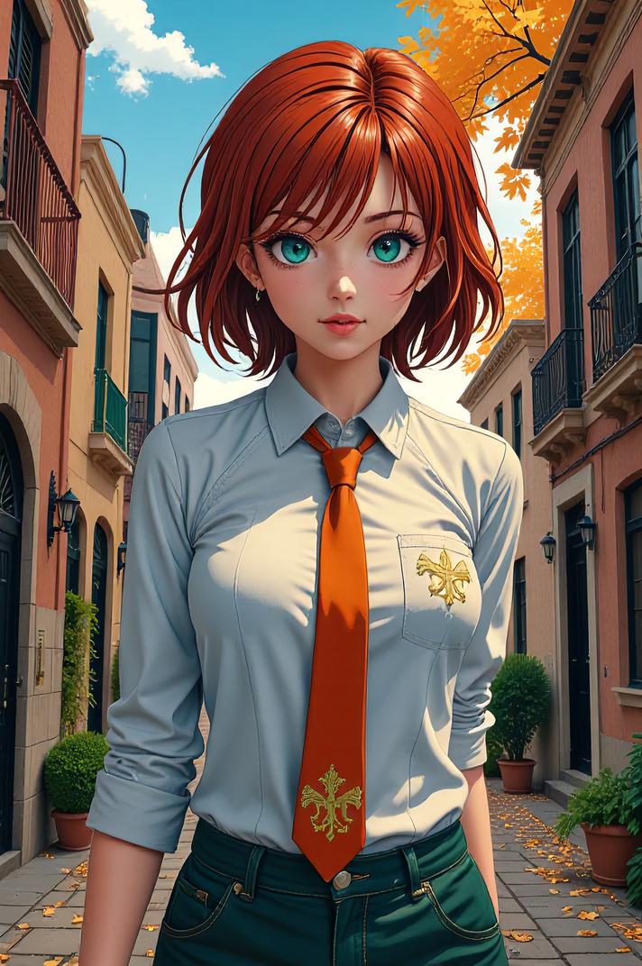 anime style masterpiece,best quality , Over Eye viridian hair, autumn