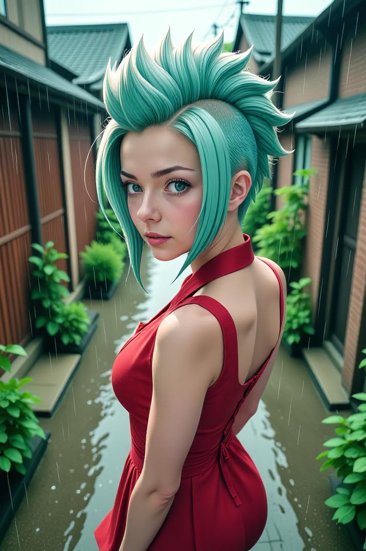 anime style masterpiece,best quality , Lob teal hair, spring