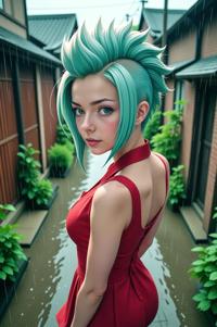 anime style masterpiece,best quality , Lob teal hair, spring