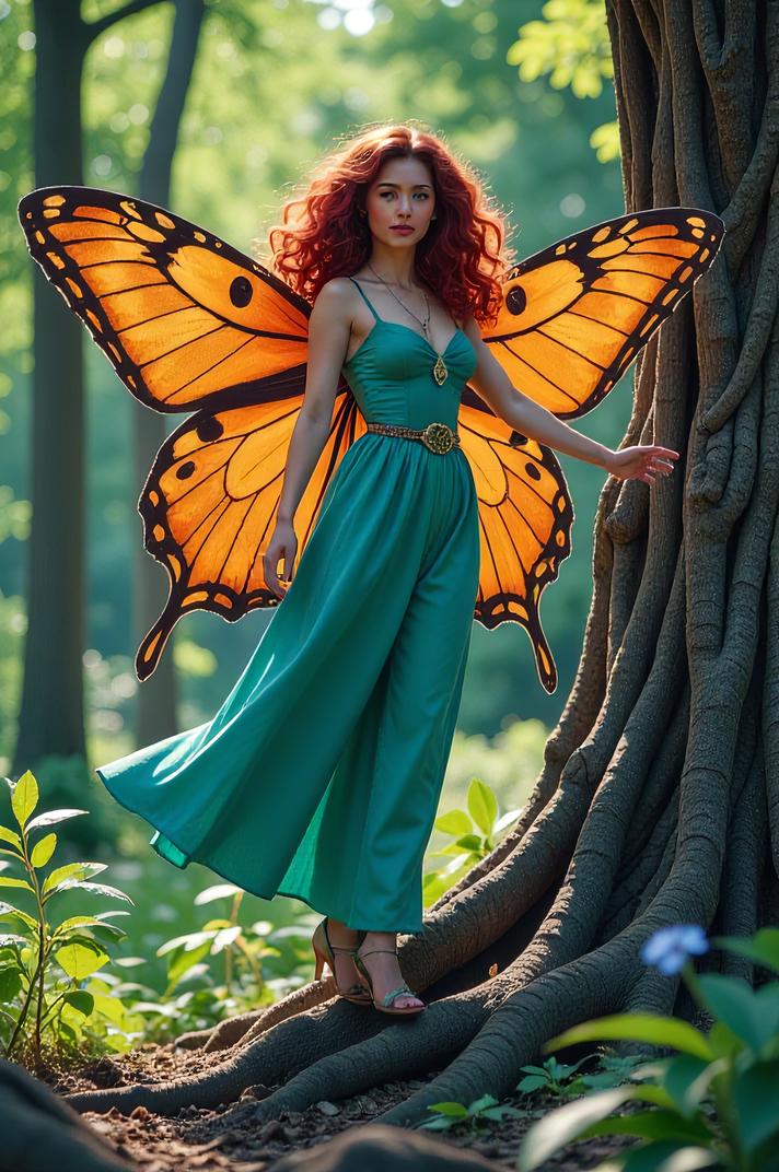 Anime style s Giant Wood Moth from John Wick universe, Top Curls sapphire hair, summer, ground level shot