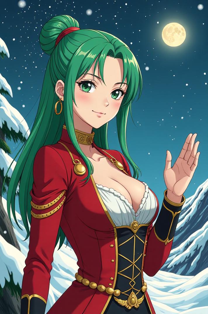 anime style masterpiece,best quality , Right Parting chartreuse hair, winter