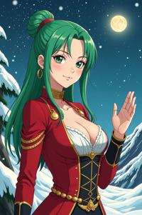 anime style masterpiece,best quality , Right Parting chartreuse hair, winter