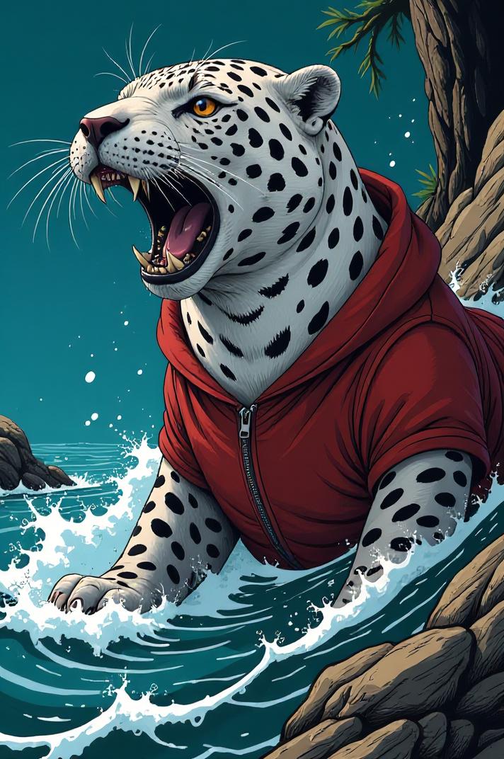 Anime style s Leopard Seal from The Witcher universe, Lob Curly razzmatazz hair, spring, low angle shot