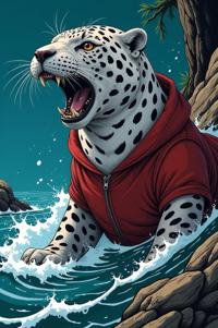 Anime style s Leopard Seal from The Witcher universe, Lob Curly razzmatazz hair, spring, low angle shot