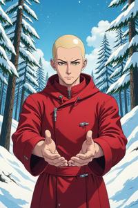 asian anime style masterpiece,best quality , asian anime, Bald vermilion hair