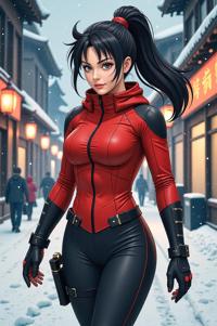 asian anime style marvel Firestar masterpiece,best quality , asian anime, Pony Tail charcoal hair