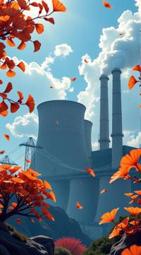 landscape of a Coal fired power station and Refined Cybernetic wasteland, it is Photogenic, intricate background, Underwater coral reef with Ginkgo