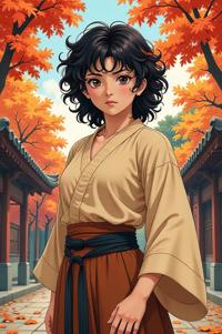 asian anime style masterpiece,best quality , asian anime, Mullet Curly ecru hair