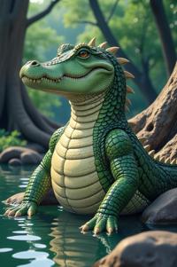 Anime style s Crocodile from Lord of the Rings universe, Pulled Back heliotrope hair, spring, looking away shot