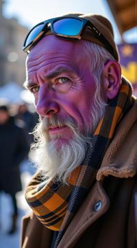 photograph, Israeli Man, he is purple skin, lips of Tom Petty