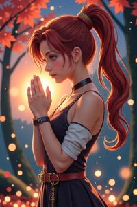 anime style masterpiece,best quality , Pulled Back cinnamon hair, autumn