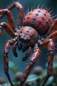 Anime style s Fishing Spiders from Hellraiser universe, Pulled Back rust hair, spring, perspective shot