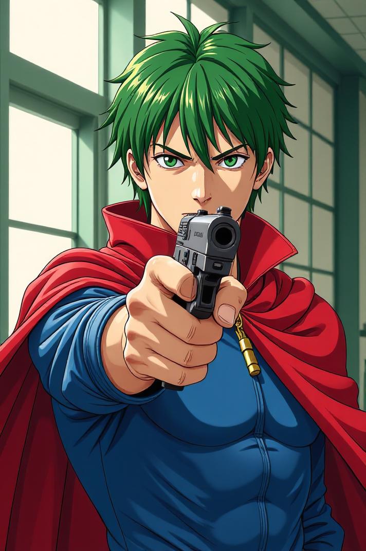 asian anime style marvel Cloak masterpiece,best quality , asian anime, Crew Cut spring green hair