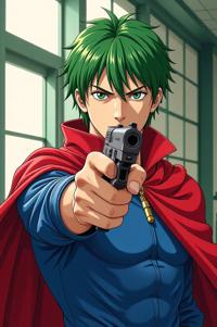 asian anime style marvel Cloak masterpiece,best quality , asian anime, Crew Cut spring green hair
