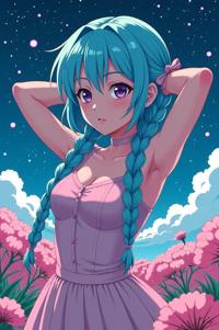 anime style masterpiece,best quality , Longer Braids cyan hair, spring