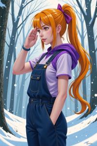 anime style masterpiece,best quality , Grungey Long mustard hair, winter