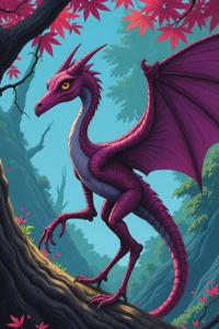 Anime style s Hatzegopteryx from Doom universe, Long Center Parting wisteria hair, autumn, hip level shot