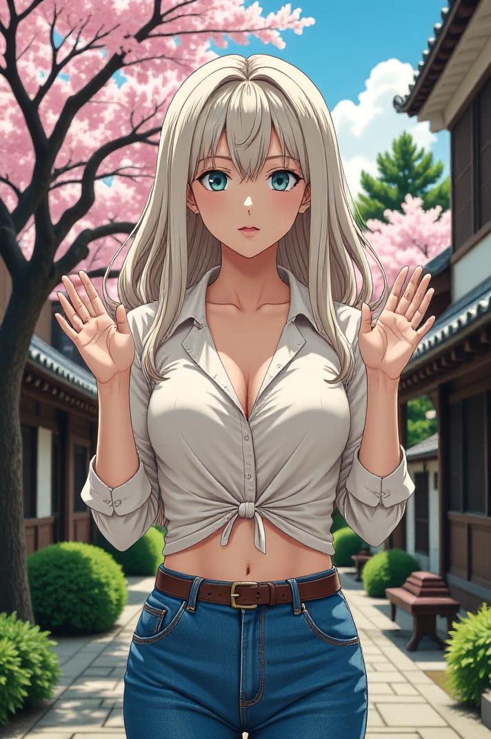 anime style masterpiece,best quality , Rachel platinum hair, spring