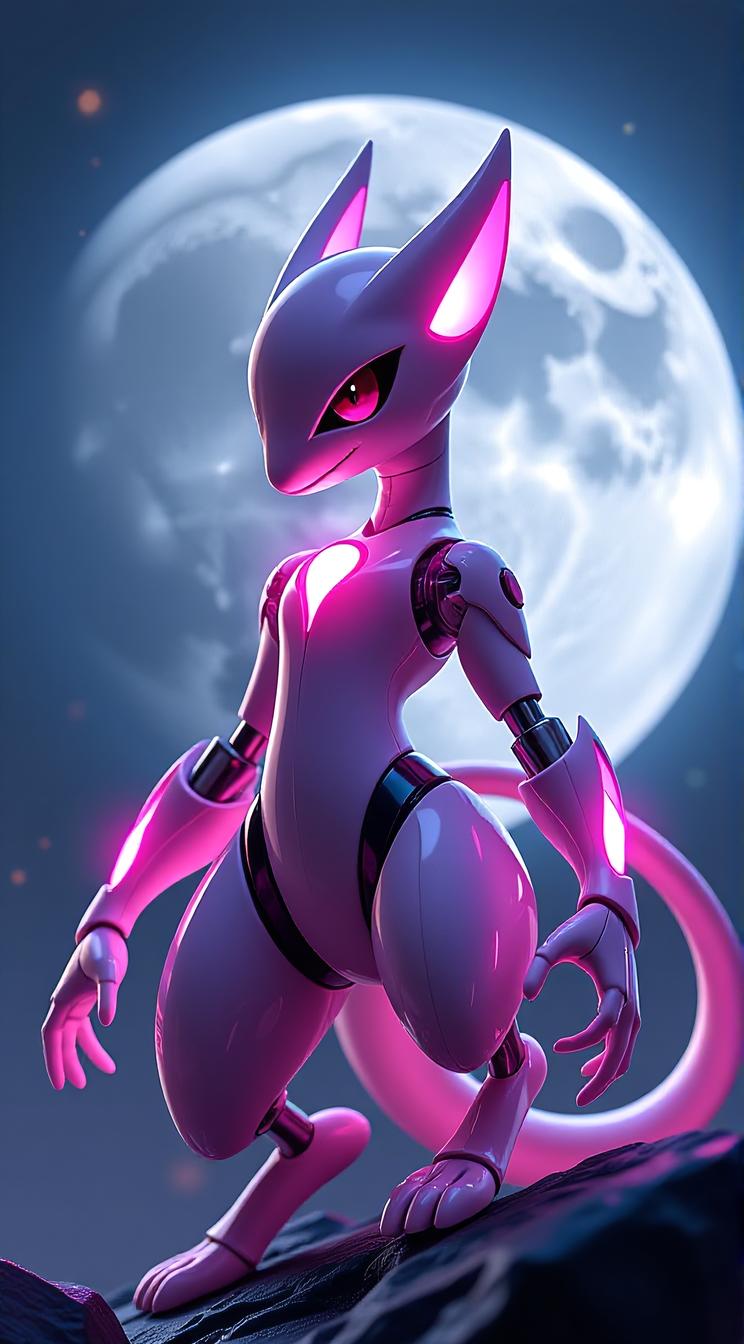 sci fi, digital art, robotic Mewtwo Rat , the Mewtwo is wearing a Vivid cybernetics