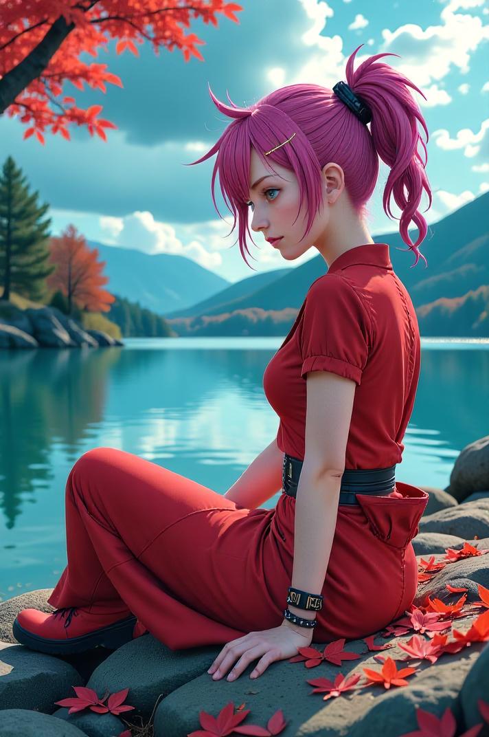 anime style masterpiece,best quality , Spike orchid hair, autumn