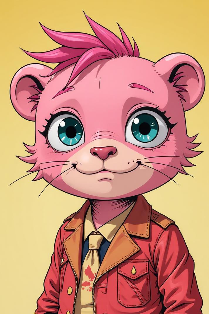 Anime style s Sloth from Pixar universe, Buzz Cut shocking pink hair, spring, expressions shot