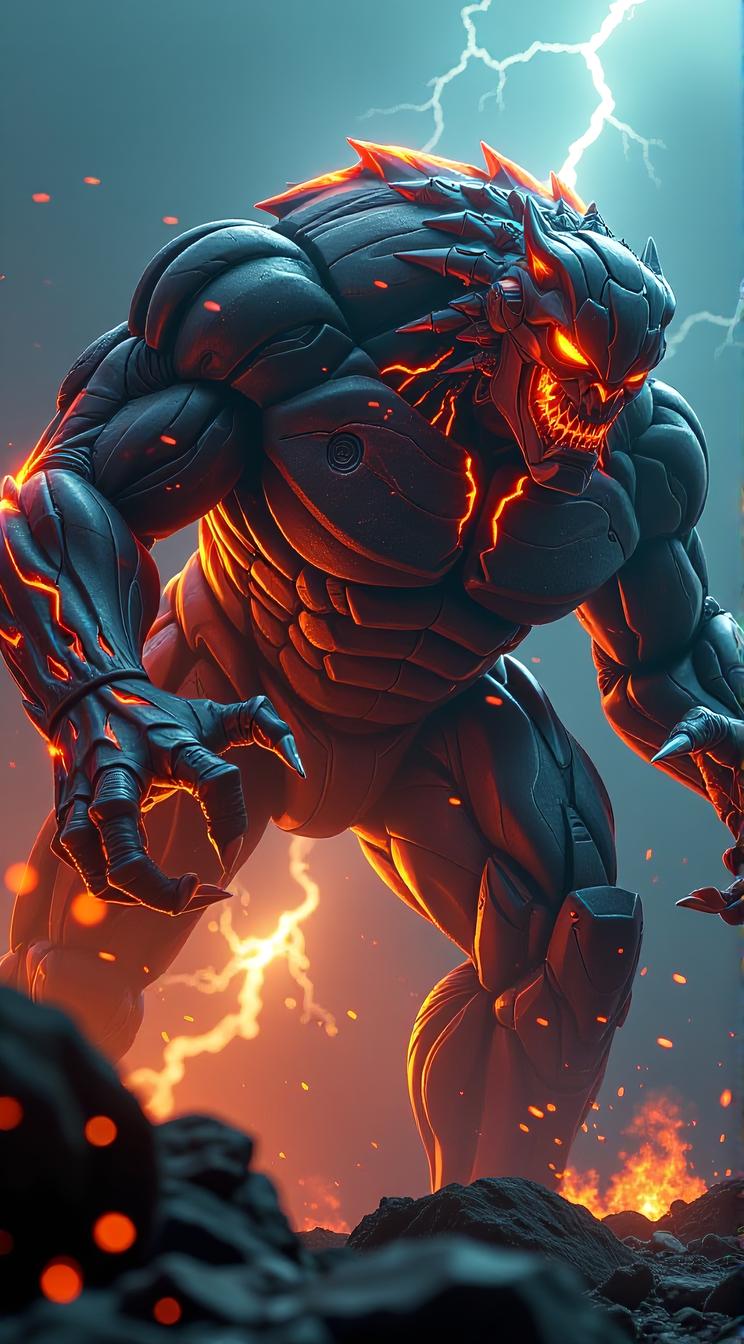epic cinematic shot of dynamic noir Thundering Giant , in motion, main subject of high budget action movie, raw photo