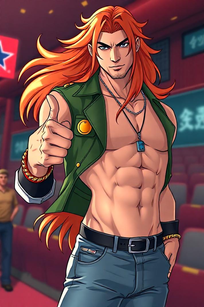 asian anime style marvel Strong Guy masterpiece,best quality , asian anime, Grungey Long copper hair