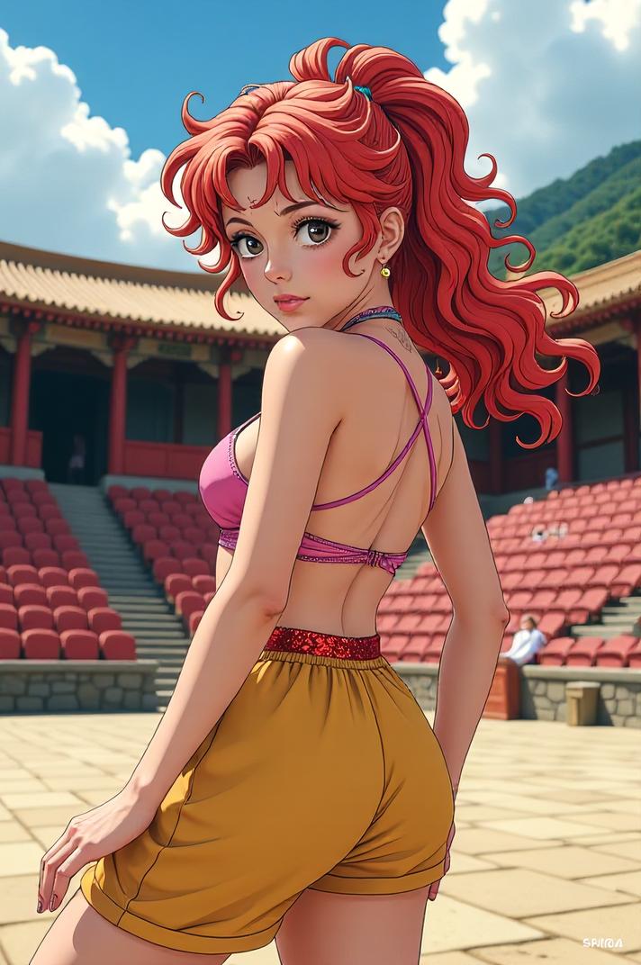 anime style masterpiece,best quality , Mullet Curly coral hair, summer