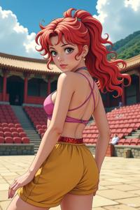 anime style masterpiece,best quality , Mullet Curly coral hair, summer