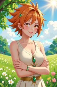 anime style masterpiece,best quality , Spike tangerine hair, spring