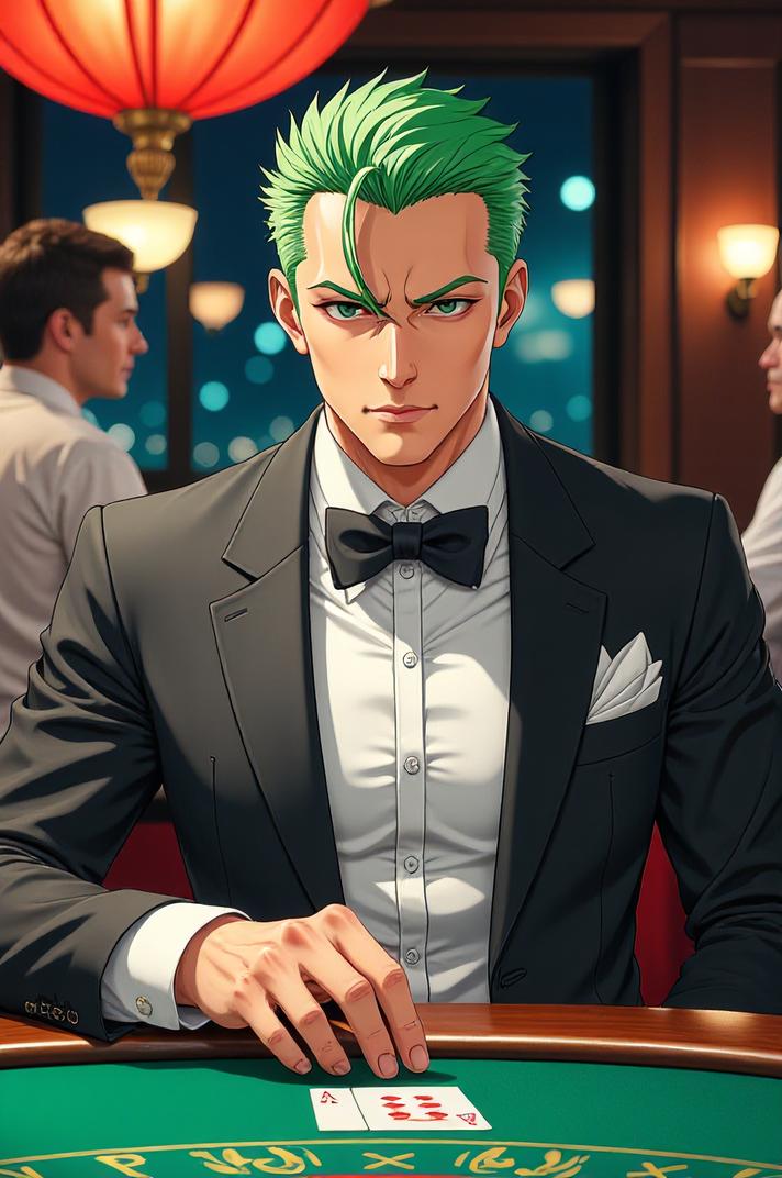 asian anime style marvel Gambit masterpiece,best quality , asian anime, Bald shamrock green hair