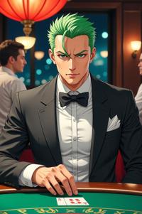 asian anime style marvel Gambit masterpiece,best quality , asian anime, Bald shamrock green hair