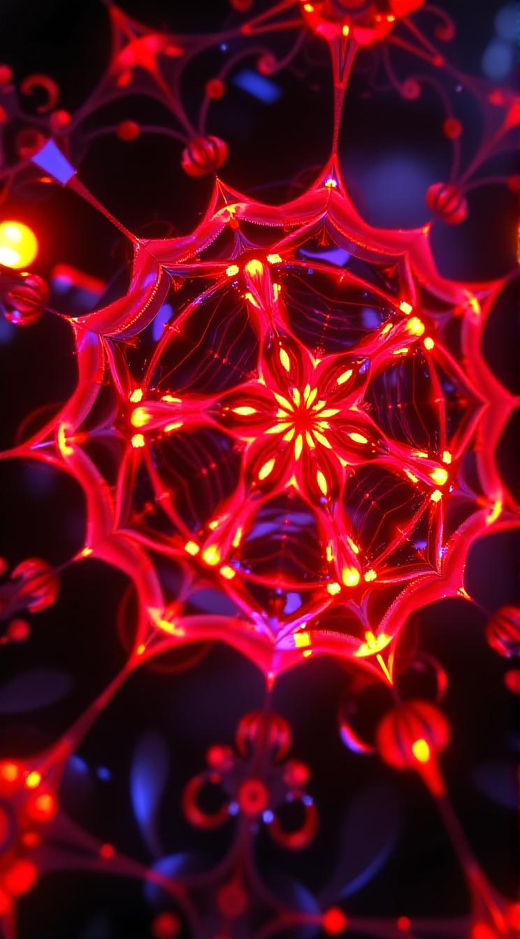Vibrant Color, raytraced reflections, deep red neon hue, underpainting art