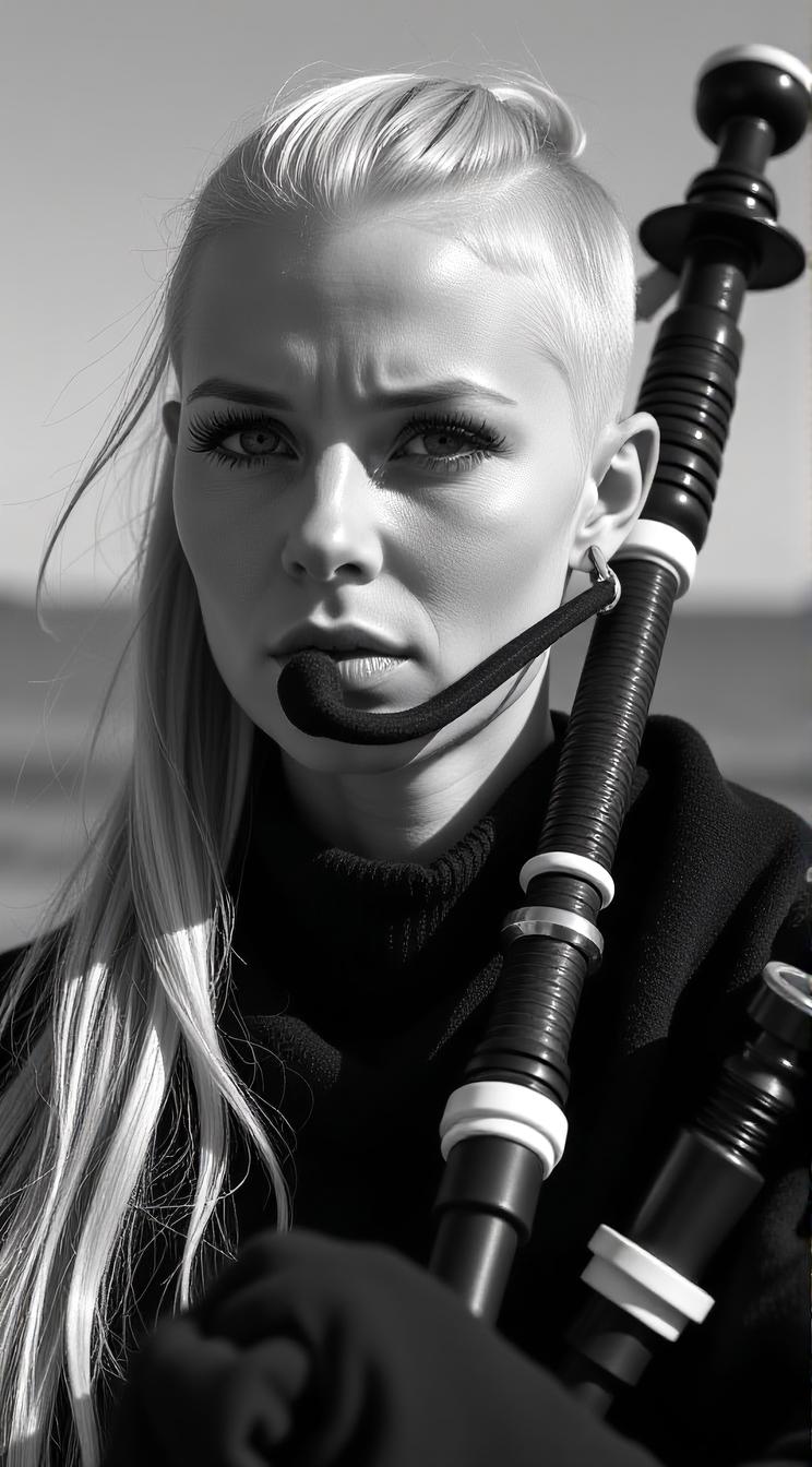 photograph, portrait, close up of a Bagpiper Ana,