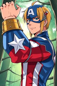 asian anime style marvel Captain America masterpiece,best quality , asian anime, Crew Cut saffron hair