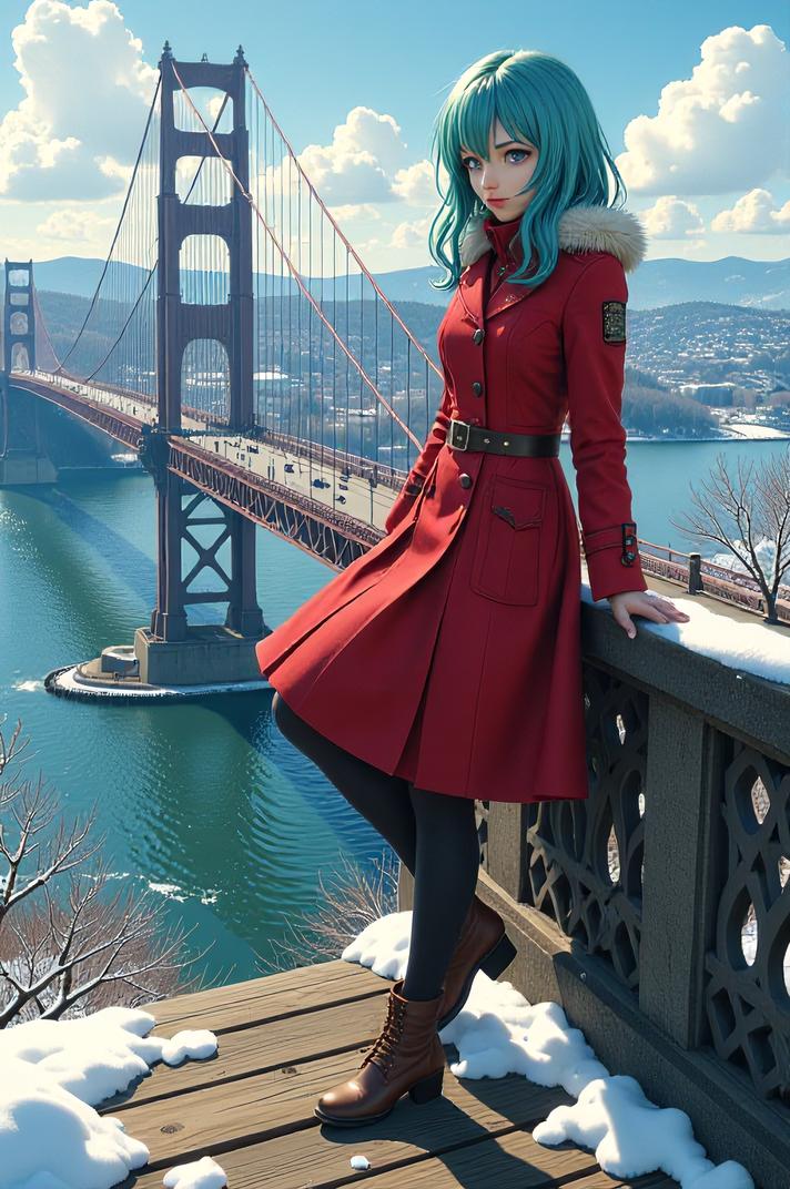 anime style masterpiece,best quality , Grungey cornflower hair, winter