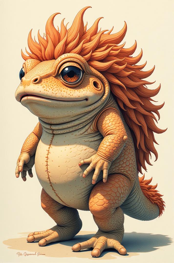 Anime style s Hairy Frogfish from Mass Effect universe, Left Parting apricot hair, spring, Front side back three views shot