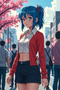 anime style masterpiece,best quality , Left Parting royal blue hair, spring